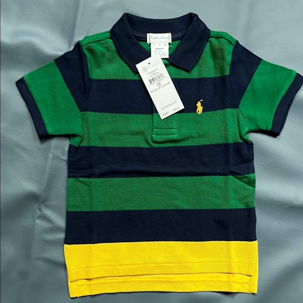 Polo by Ralph Lauren Baby 24M Striped Green and Yellow Polo Shirt (New)